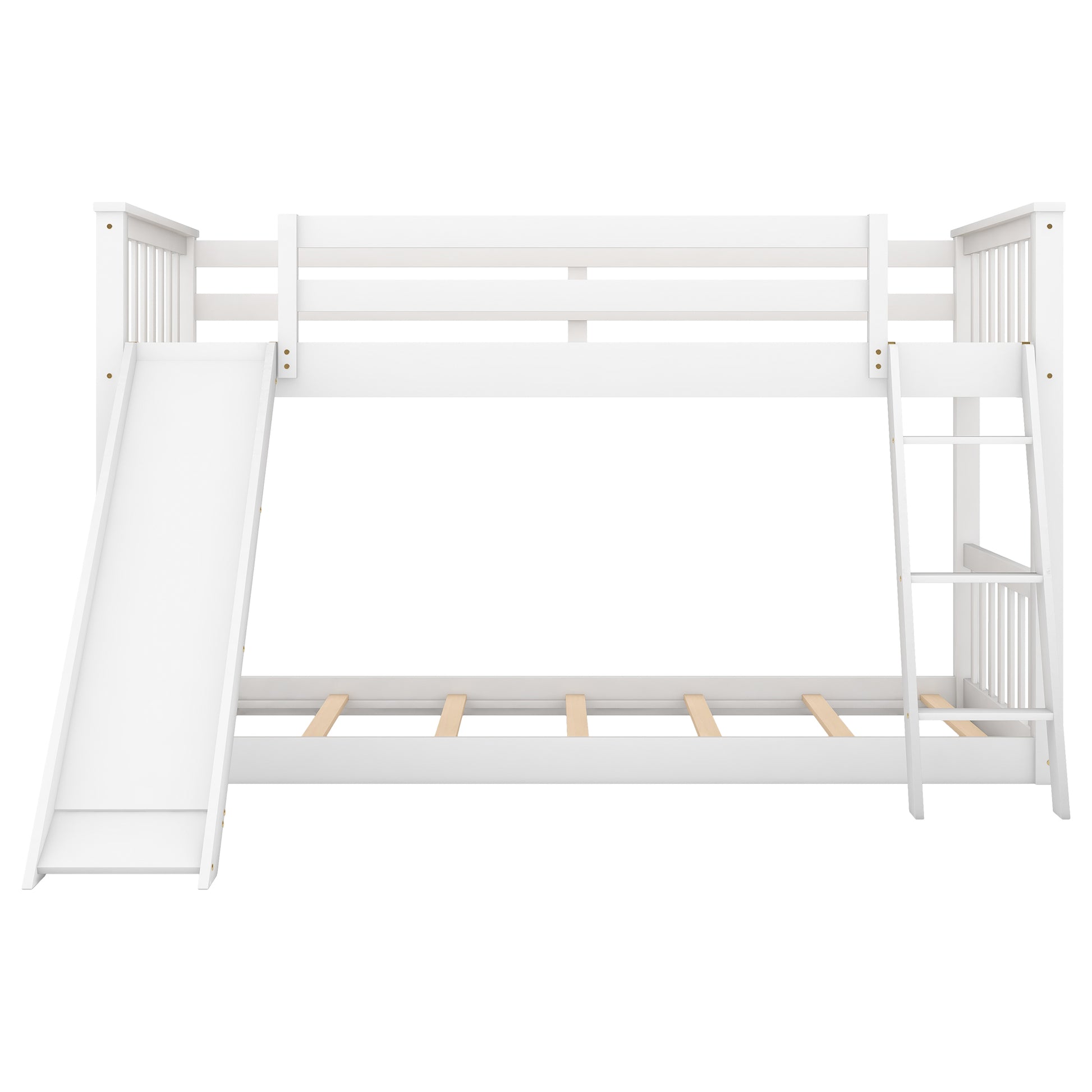 Twin Over Twin Bunk Bed With Convertible Slide And Ladder, White White Pine