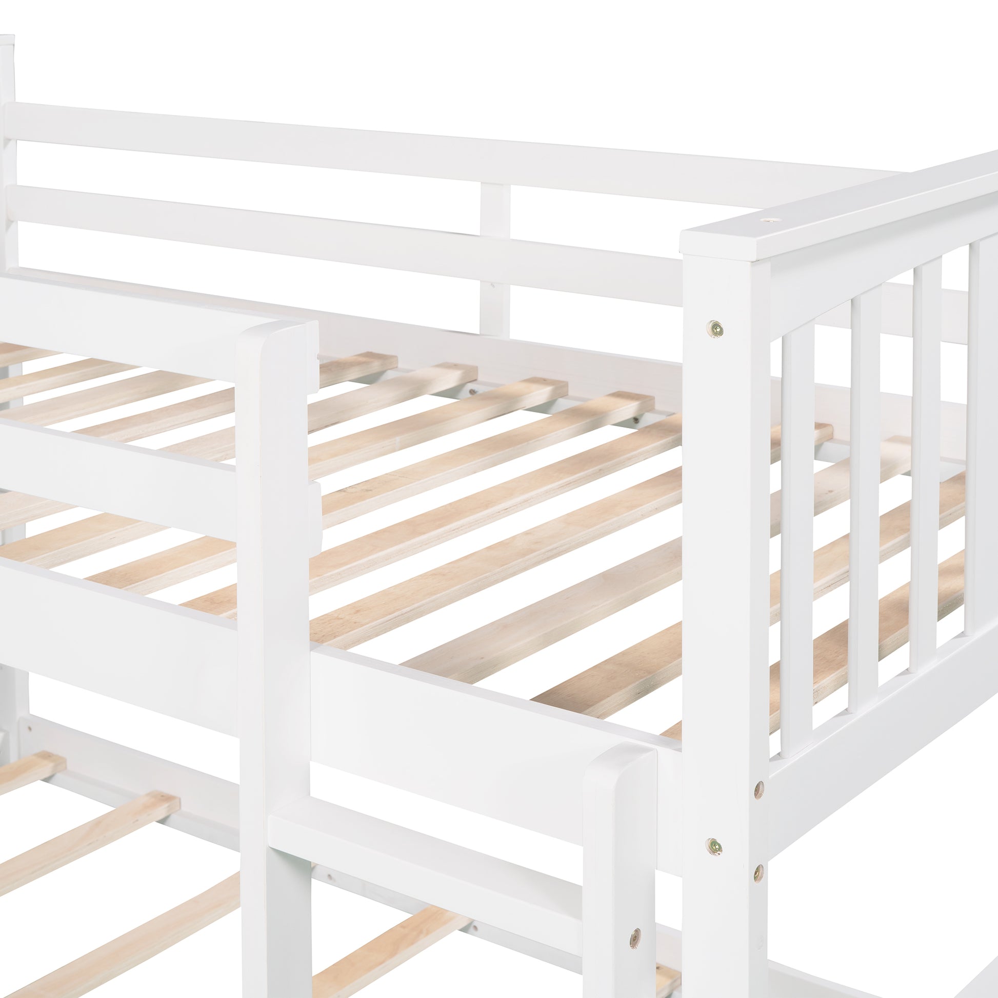 Twin Over Twin Bunk Bed With Slide And Ladder, White Old Sku Lp000108Aak White Solid Wood