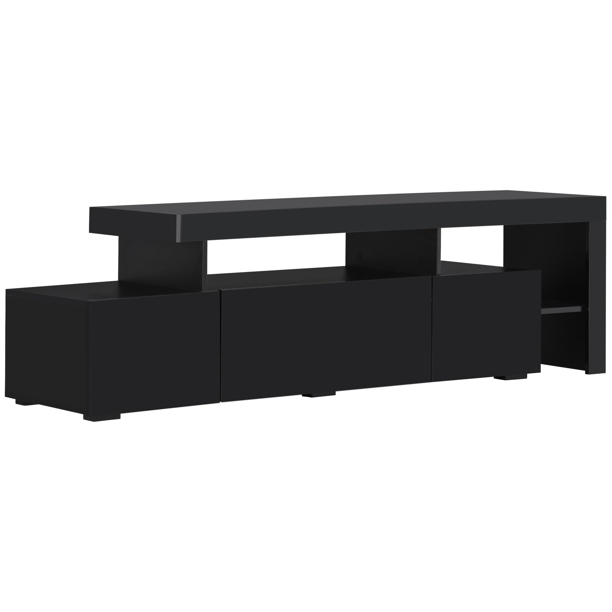 Modern Style 16 Colored Led Lights Tv Cabinet, Uv High Gloss Surface Entertainment Center With Dvd Shelf, Up To 70 Inch Tv, Black Black Particle Board
