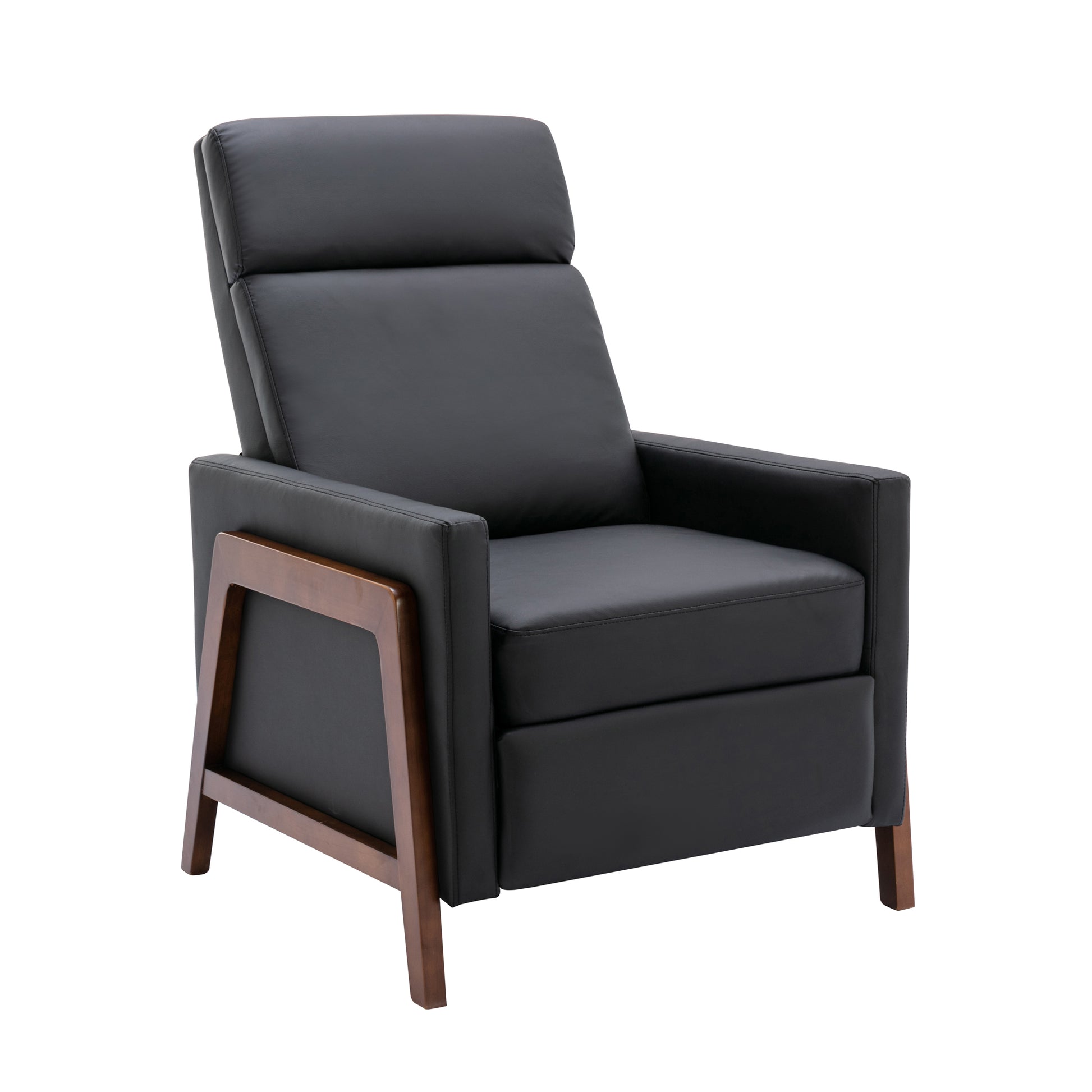 Wood Framed Pu Leather Recliner Chair Adjustable Home Theater Seating With Thick Seat Cushion And Backrest Modern Living Room Recliners, Black Old Sku:Pp289527Aab Black Pu Pu
