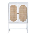 Natural Rattan 2 Door High Cabinet, Built In Adjustable Shelf, Easy Assembly, Free Standing Cabinet For Living Room Bedroom White Particle Board