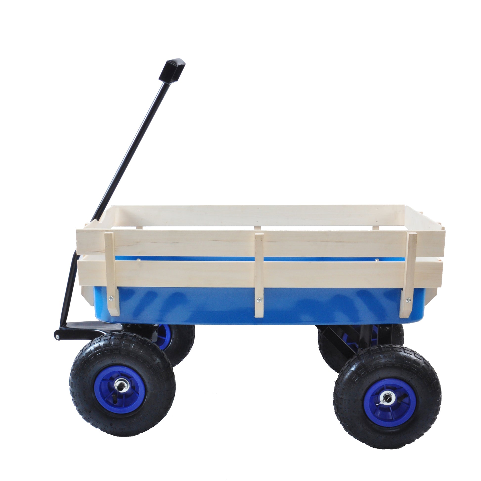 Outdoor Wagon All Terrain Pulling w Wood Railing Air blue-steel