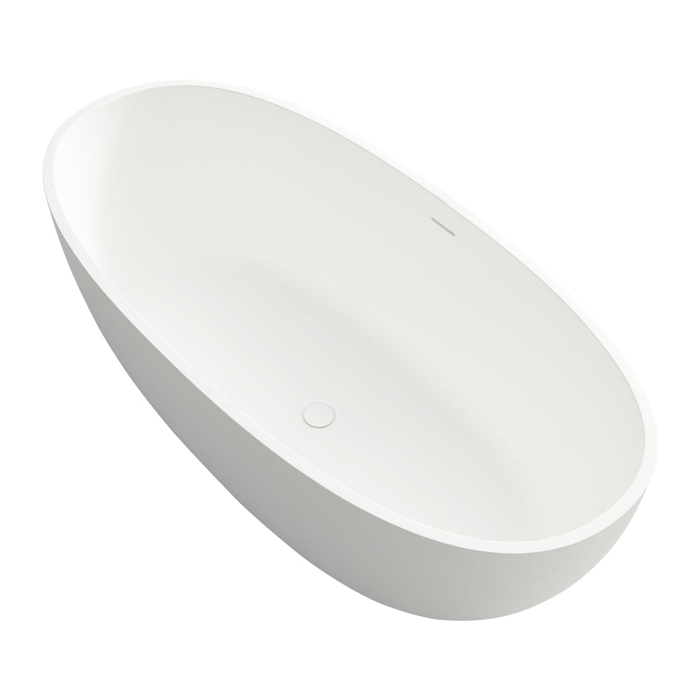 1400Mm Free Standing Artificial Stone Solid Surface Bathtub White Oval Bathroom Freestanding Tubs Matte Less Than 59 In Classic,Luxury,Modern Soaking Center Solid Surface Solid Surface