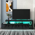 Modern Style 16 Colored Led Lights Tv Cabinet, Uv High Gloss Surface Entertainment Center With Dvd Shelf, Up To 70 Inch Tv, Black Black Particle Board