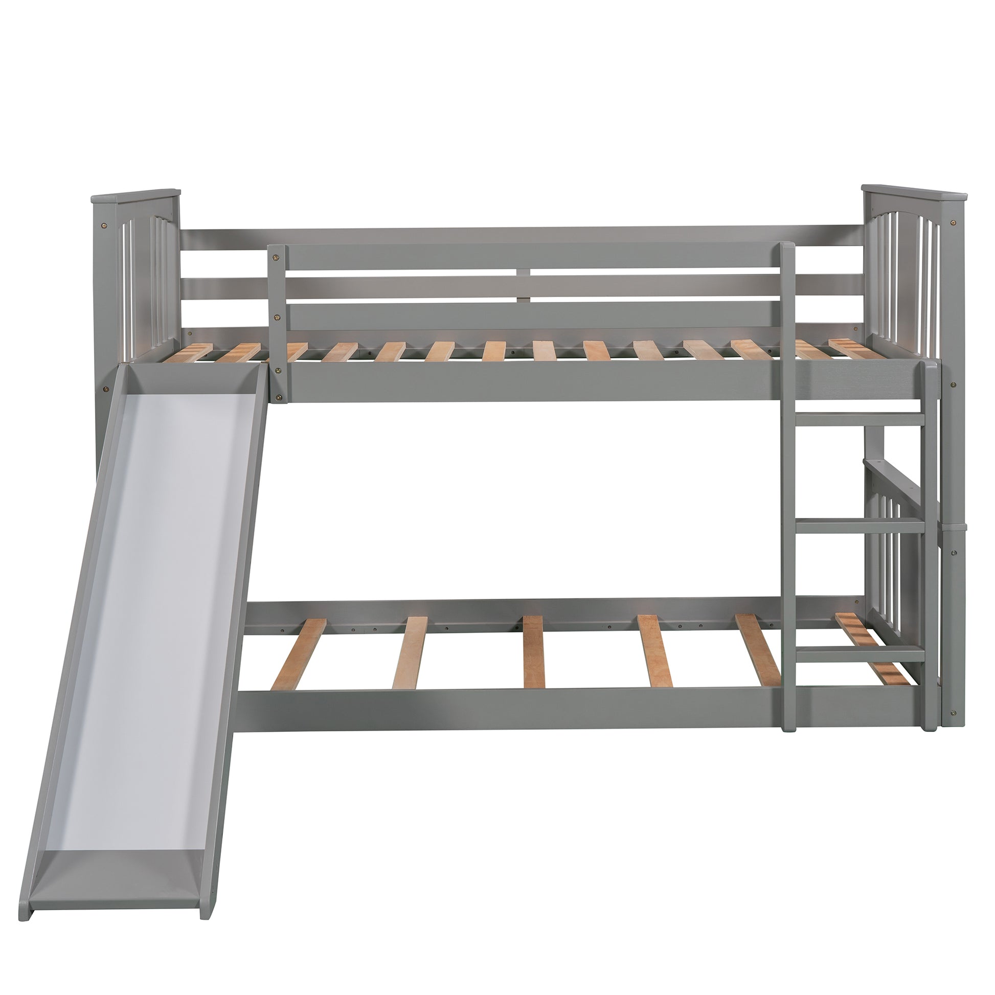 Twin Over Twin Bunk Bed With Slide And Ladder, Gray Old Sku Lp000108Aae Gray Solid Wood