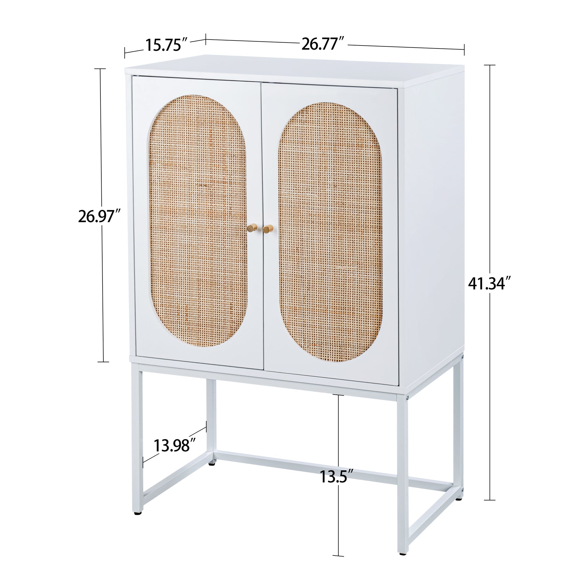 Set Of 2, Natural Rattan 2 Door High Cabinet, Built In Adjustable Shelf, Easy Assembly, Free Standing Cabinet For Living Room Bedroom White Particle Board