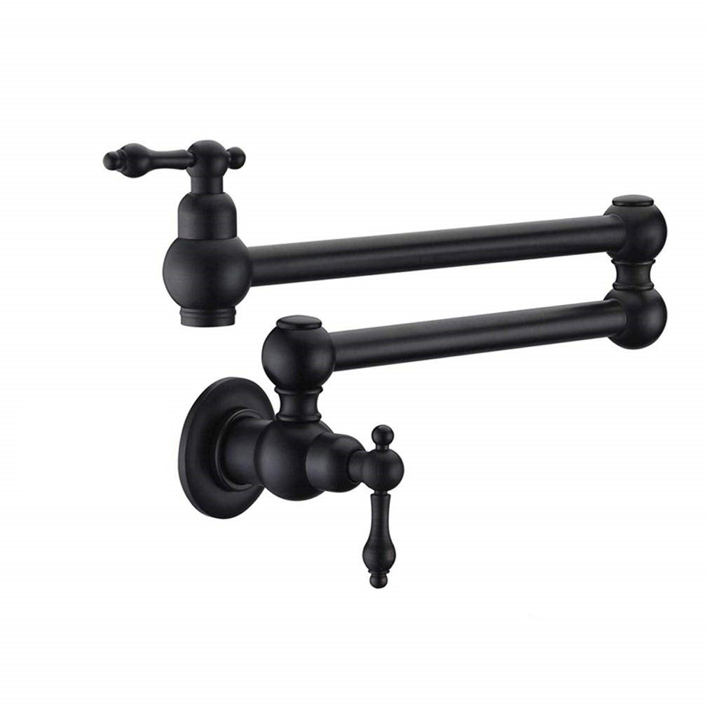 Pot Filler Faucet Wall Mount,With Double Joint Swing Arms Matte Black Matte Black Brass