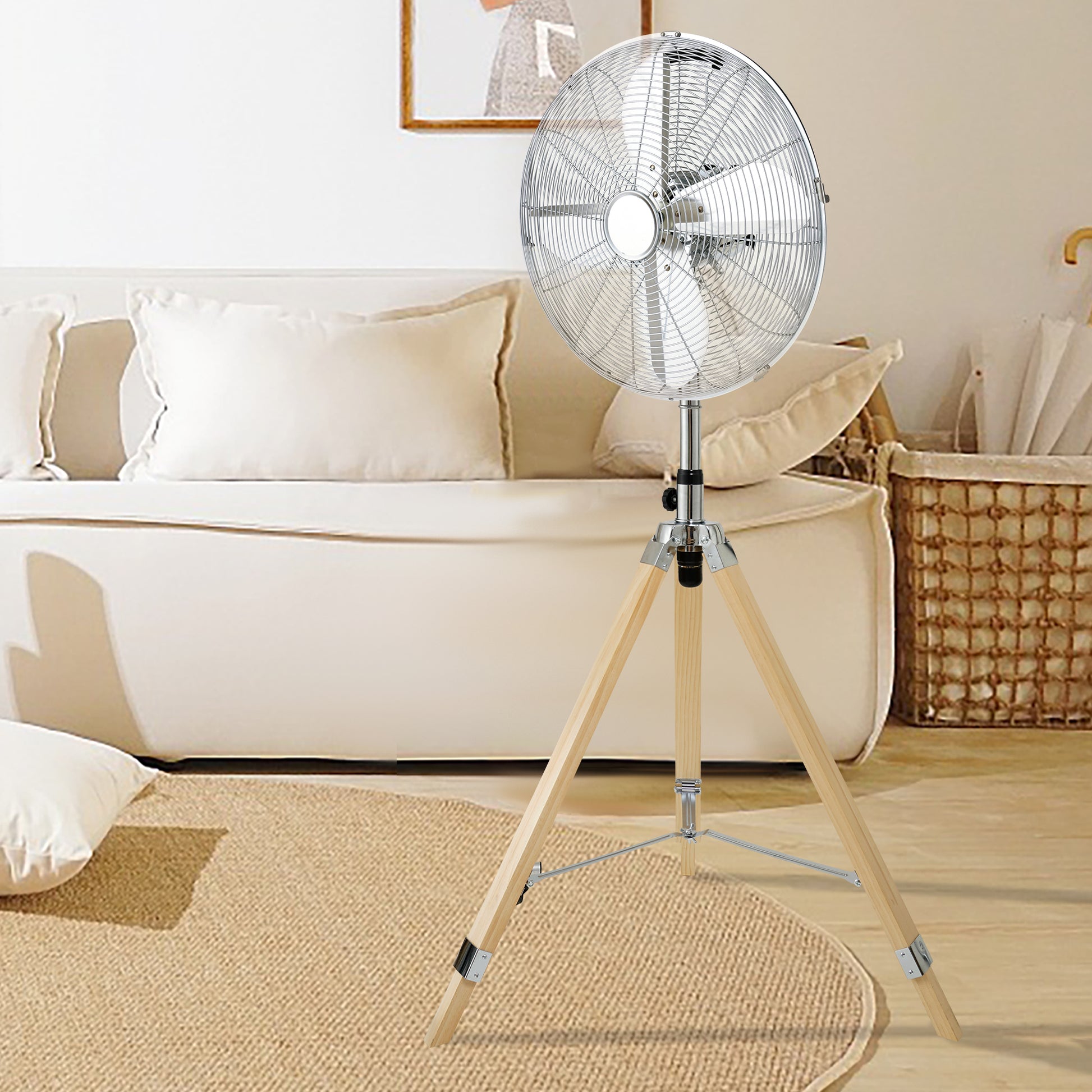 Simple Deluxe Retro Tripod Fan, Home Air Circulation Nostalgic Vertical Fan, 3 Speeds, Adjustable Height, Silver 16 Inch, 16 Inch Silver Metal