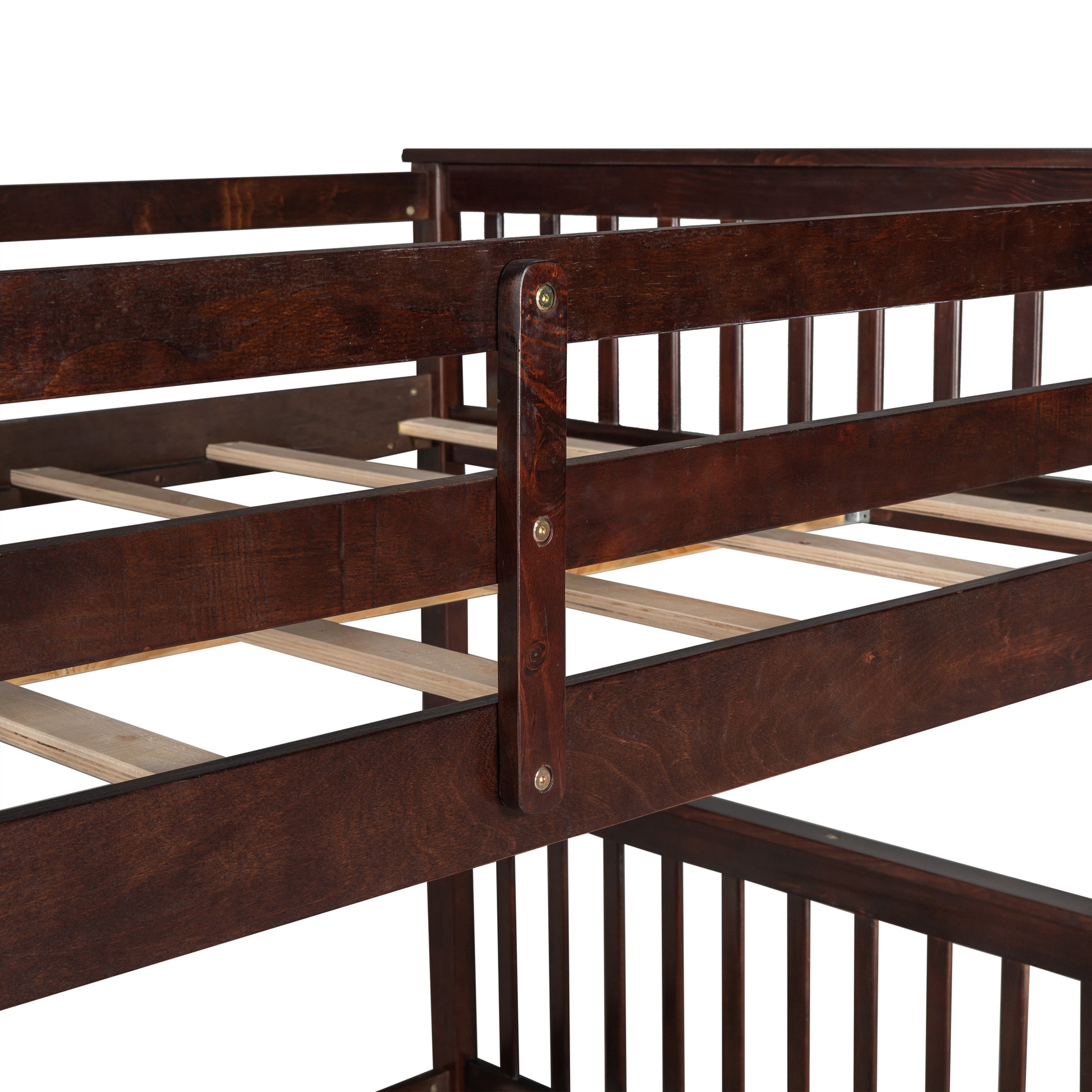 Full Over Full Bunk Bed With Ladders And Two Storage Drawers Espresso Old Sku:Lt000365Aap Espresso Solid Wood