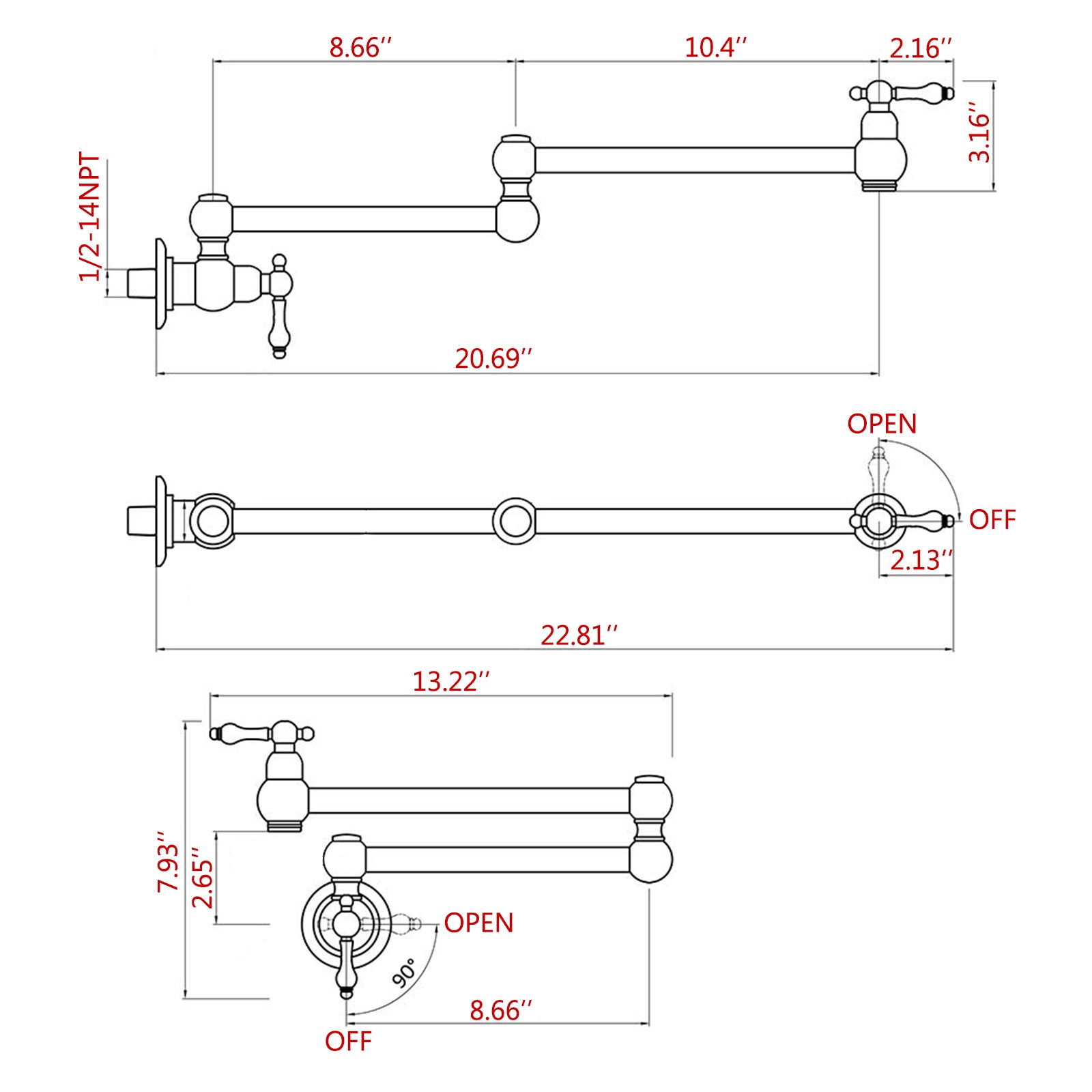 Pot Filler Faucet Wall Mount,With Double Joint Swing Arms Brushed Nickel Brushed Nickel Brass