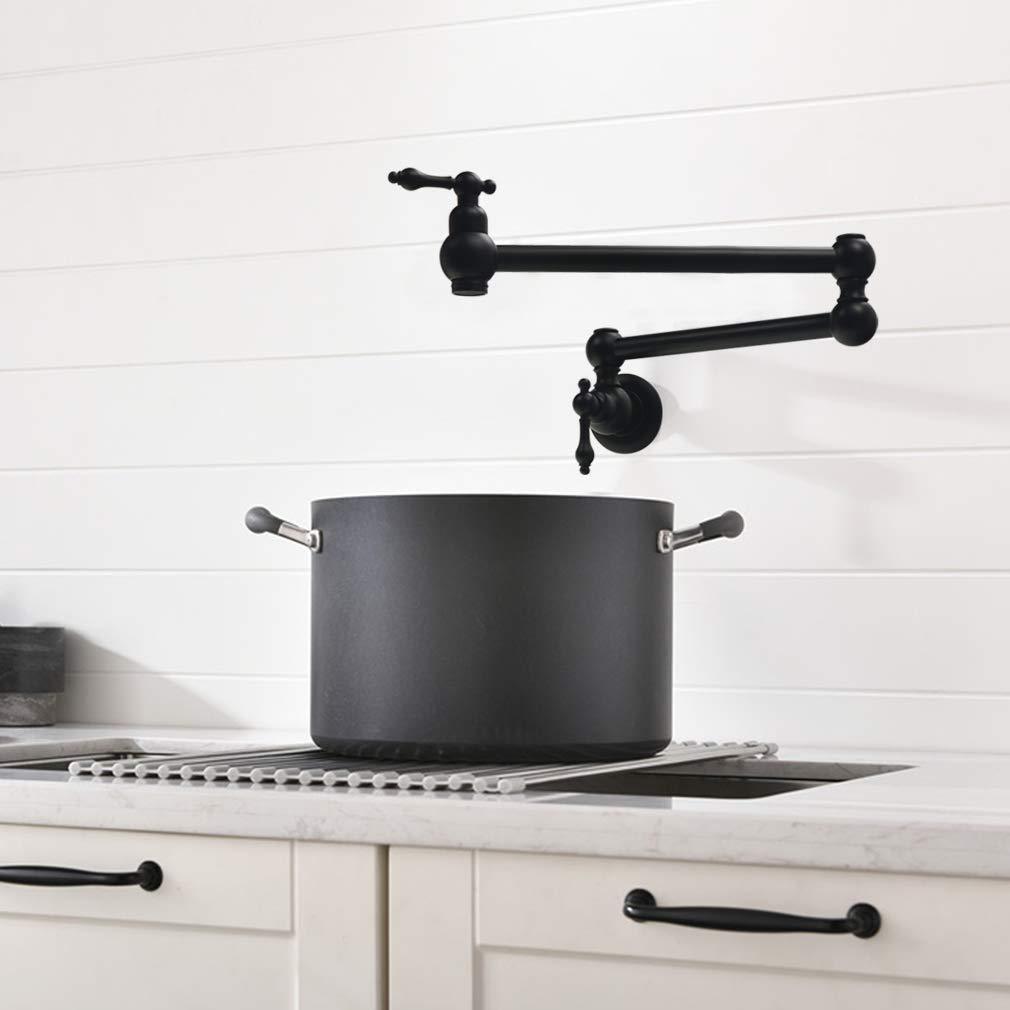 Pot Filler Faucet Wall Mount,With Double Joint Swing Arms Matte Black Matte Black Brass