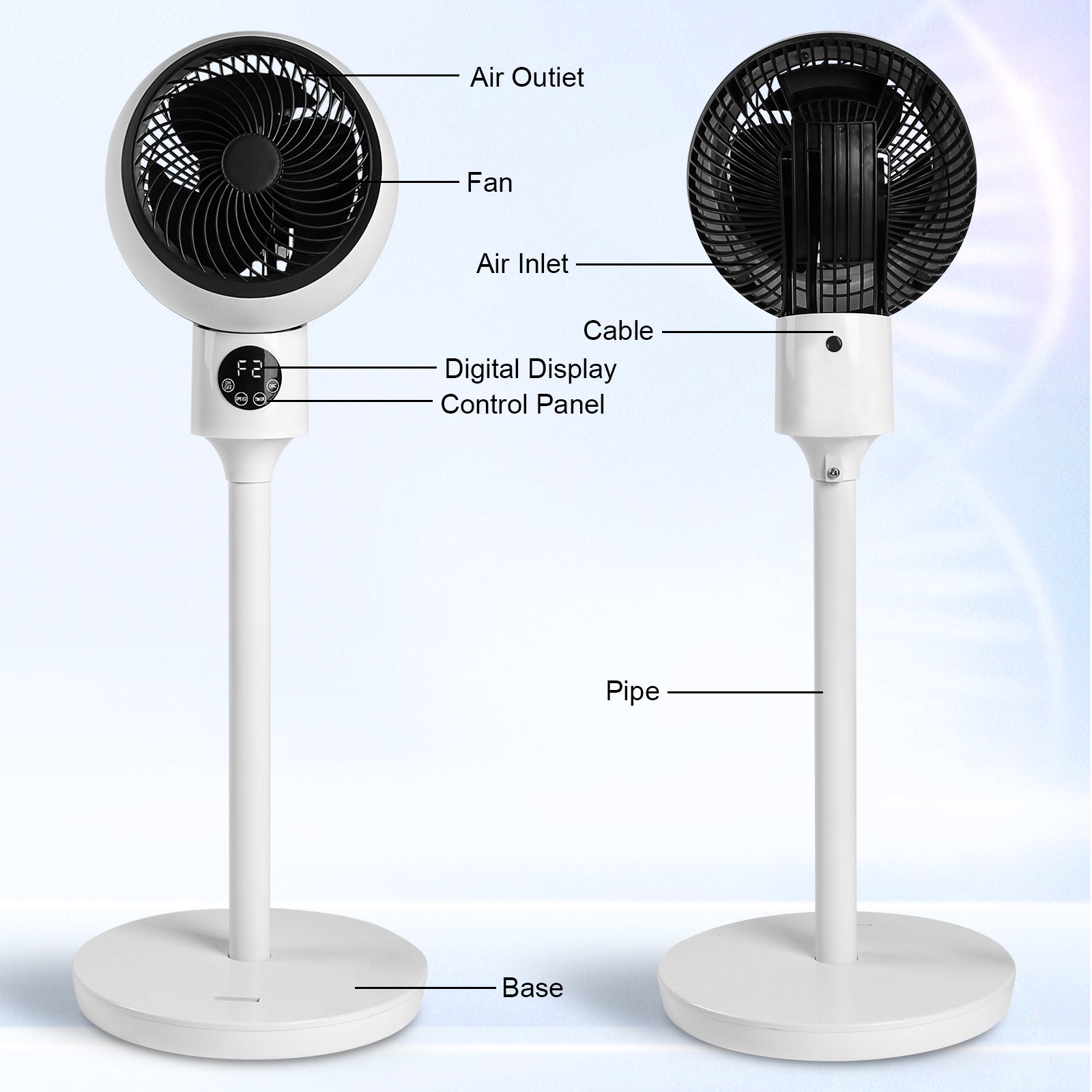 Circulating Stand Fan For Home Bedroom With Remote, Standing Fans Ocillation 70 , Pedestal Fan 3 Speeds,3 Modes,15Hour Timing, Led Display, For Indoor, Bedroom And Home Office, 7 Inch,White White Plastic