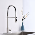 Commercial Modern Single Handle Spring High Arc Kitchen Faucet Brushed Nickel Brushed Nickel Stainless Steel