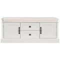 Storage Bench With 2 Drawers And 2 Cabinets, Shoe Bench With Removable Cushion For Living Room, Entryway White White Solid Wood