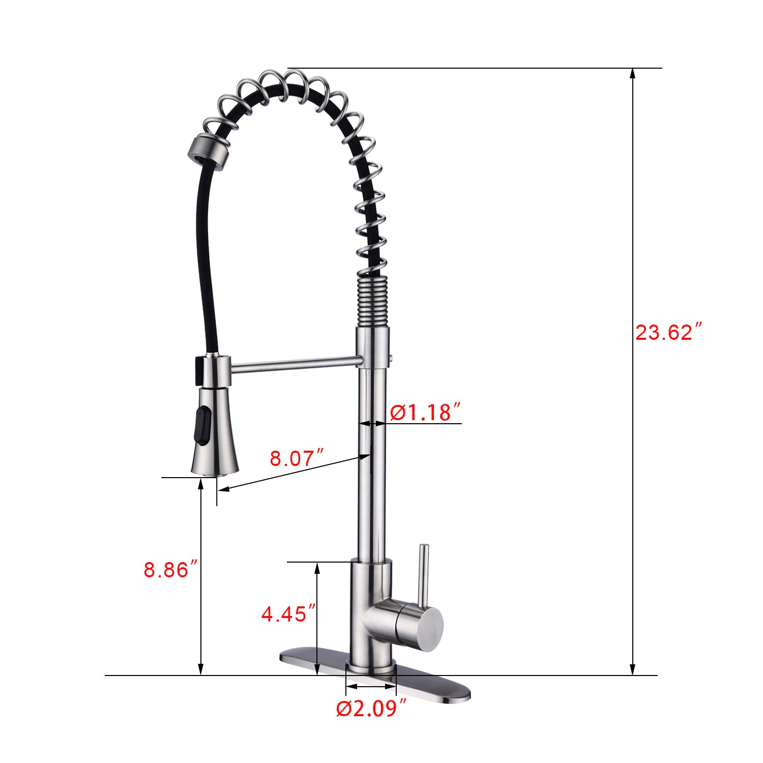 Commercial Modern Single Handle Spring High Arc Kitchen Faucet Brushed Nickel Brushed Nickel Stainless Steel