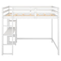 Full Size Loft Bed With Built In Desk And Shelves,White White Solid Wood Mdf