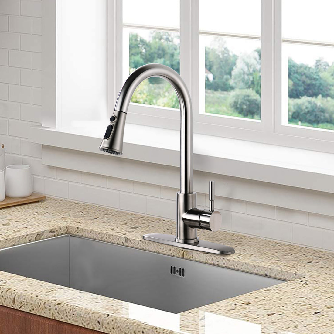 Pull Down Kitchen Faucet With Sprayer Stainless Steel Brushed Nickel Brushed Nickel Stainless Steel