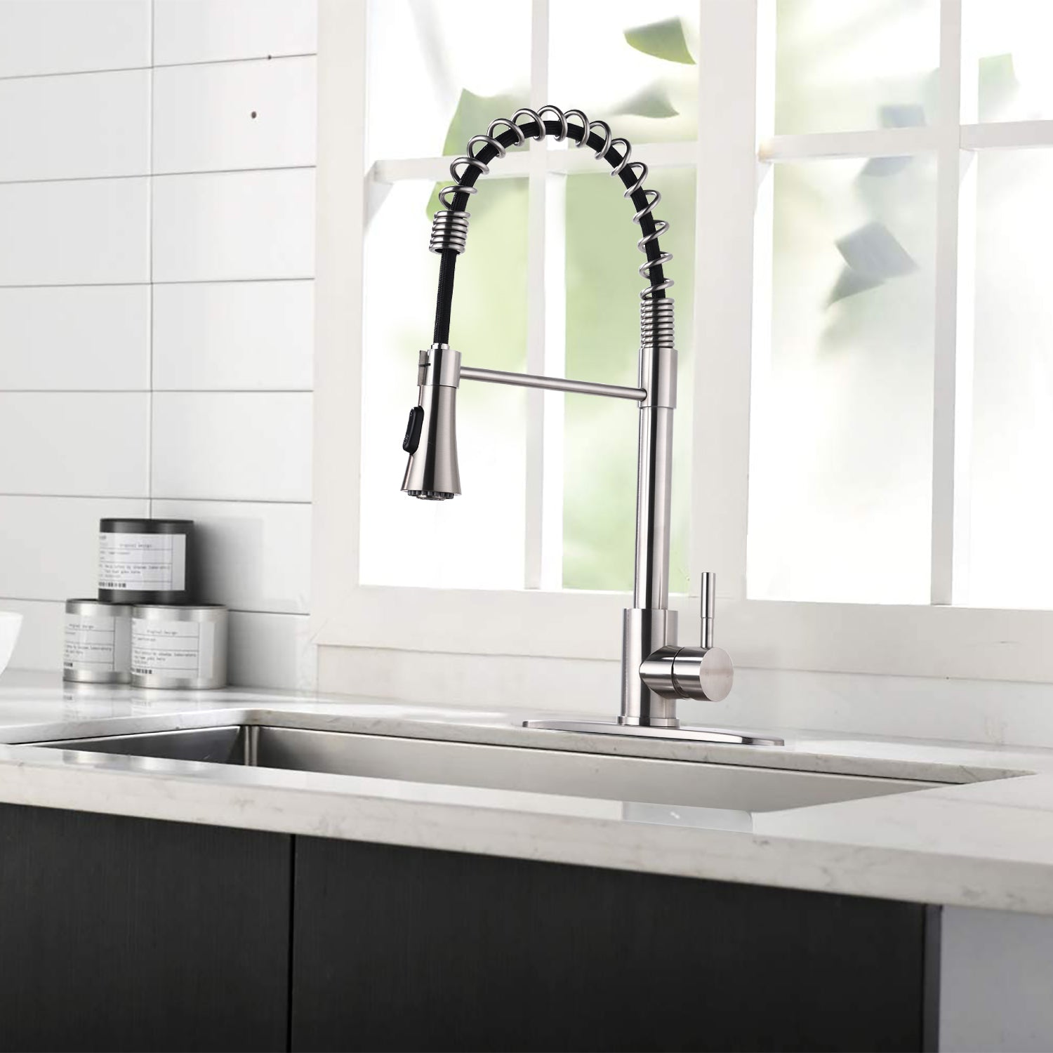 Commercial Kitchen Sink Faucet With Deck Plate Brushed Nickel Brushed Nickel Stainless Steel