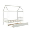 Solid Wood Twin House Bed Frame With Twin Size Trundle For White Color, No Box Spring Needed White Pine