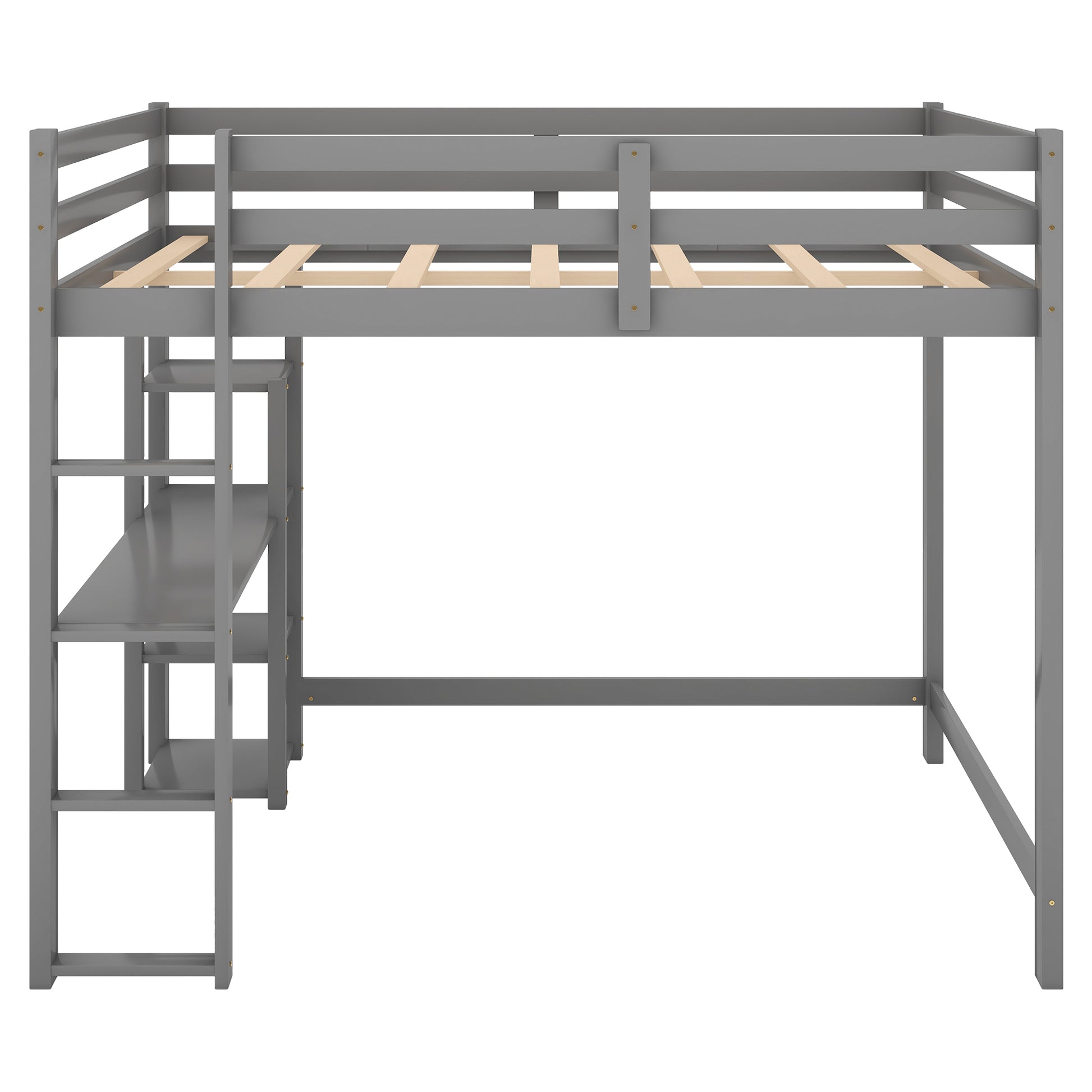 Full Size Loft Bed With Built In Desk And Shelves,Gray Gray Pine