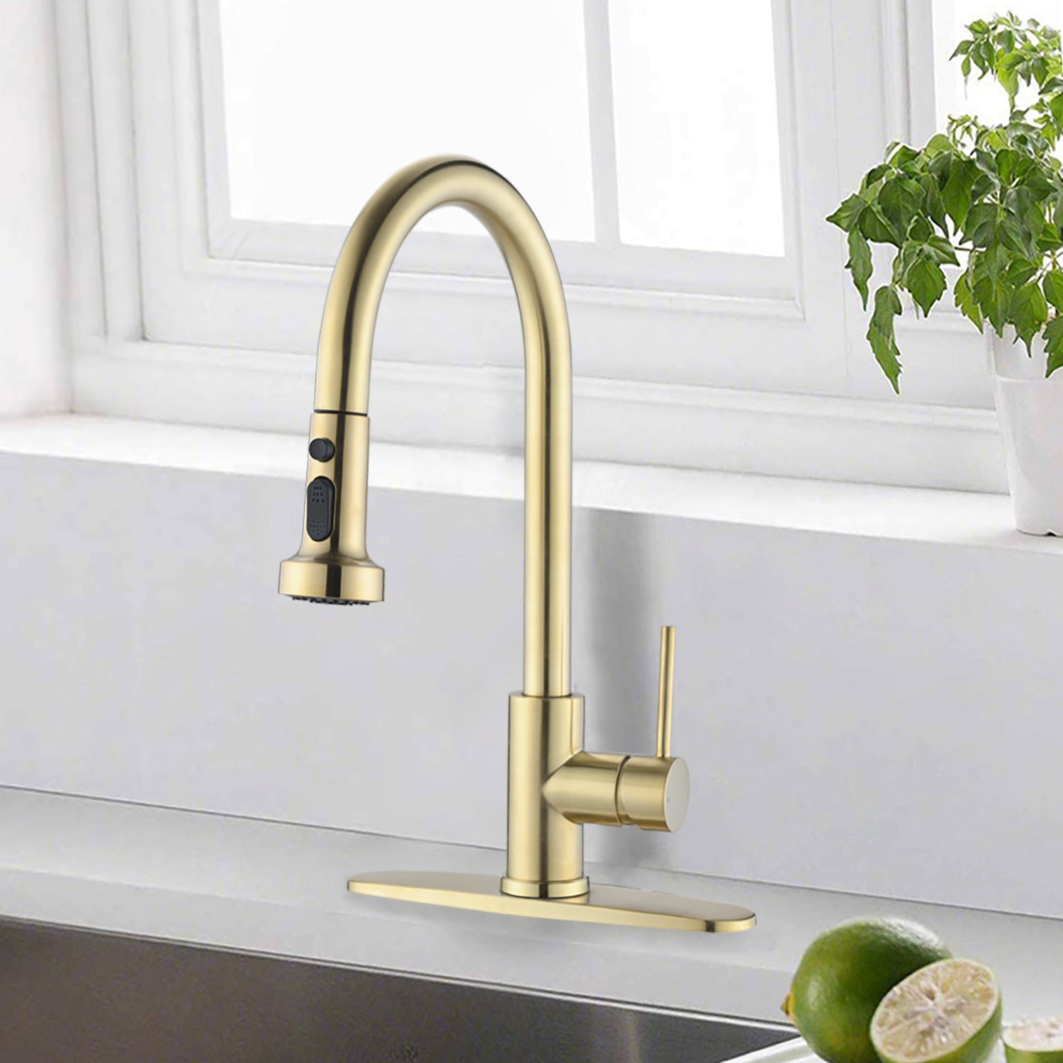 Stainless Steel Pull Down Kitchen Faucet With Soap Dispenser Brushed Gold Brushed Gold Stainless Steel