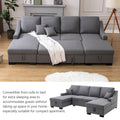 Upholstery Sleeper Sectional Sofa With Double Storage Spaces, 2 Tossing Cushions, Grey Grey Linen