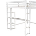 Full Size Loft Bed With Built In Desk And Shelves,White White Solid Wood Mdf