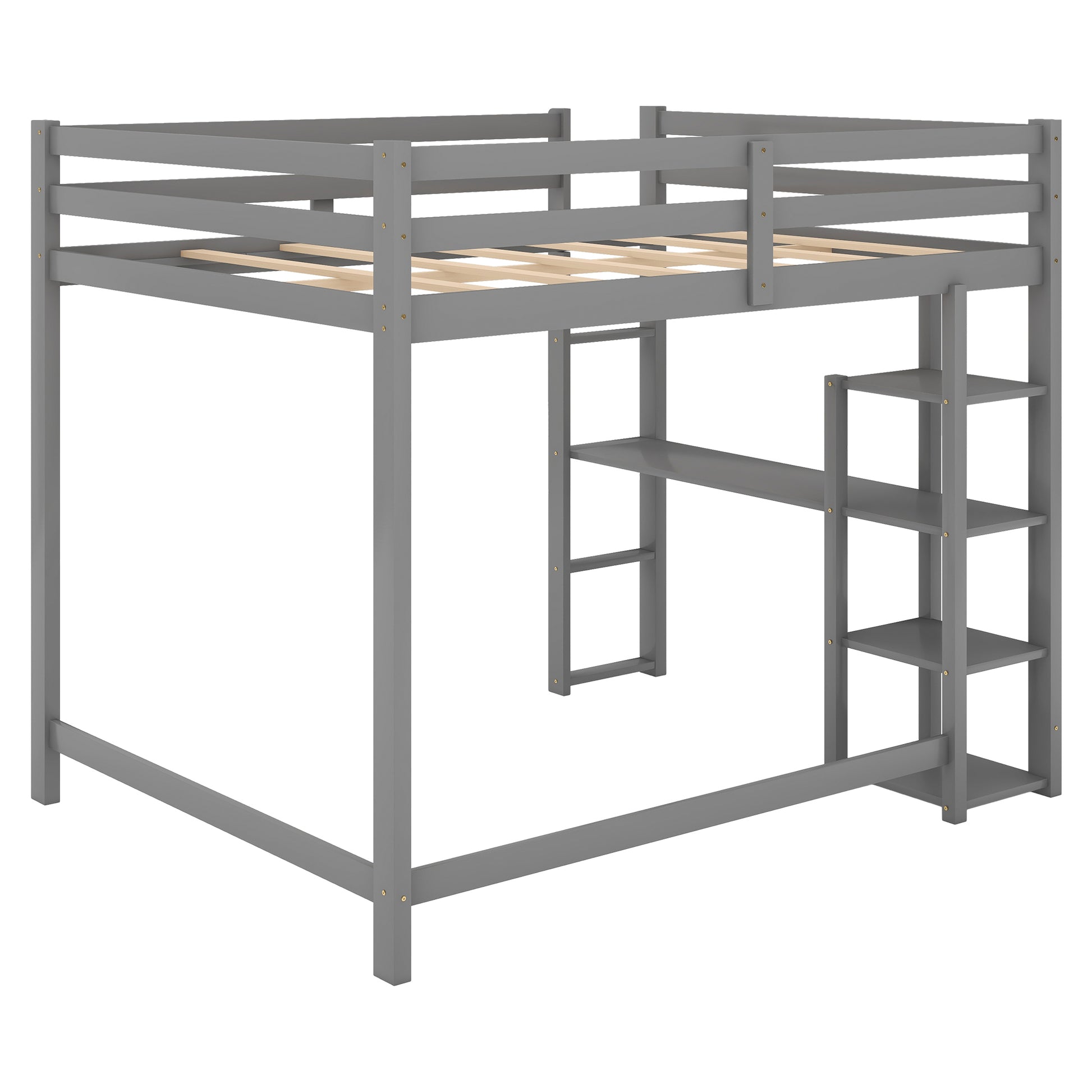 Full Size Loft Bed With Built In Desk And Shelves,Gray Gray Solid Wood Mdf