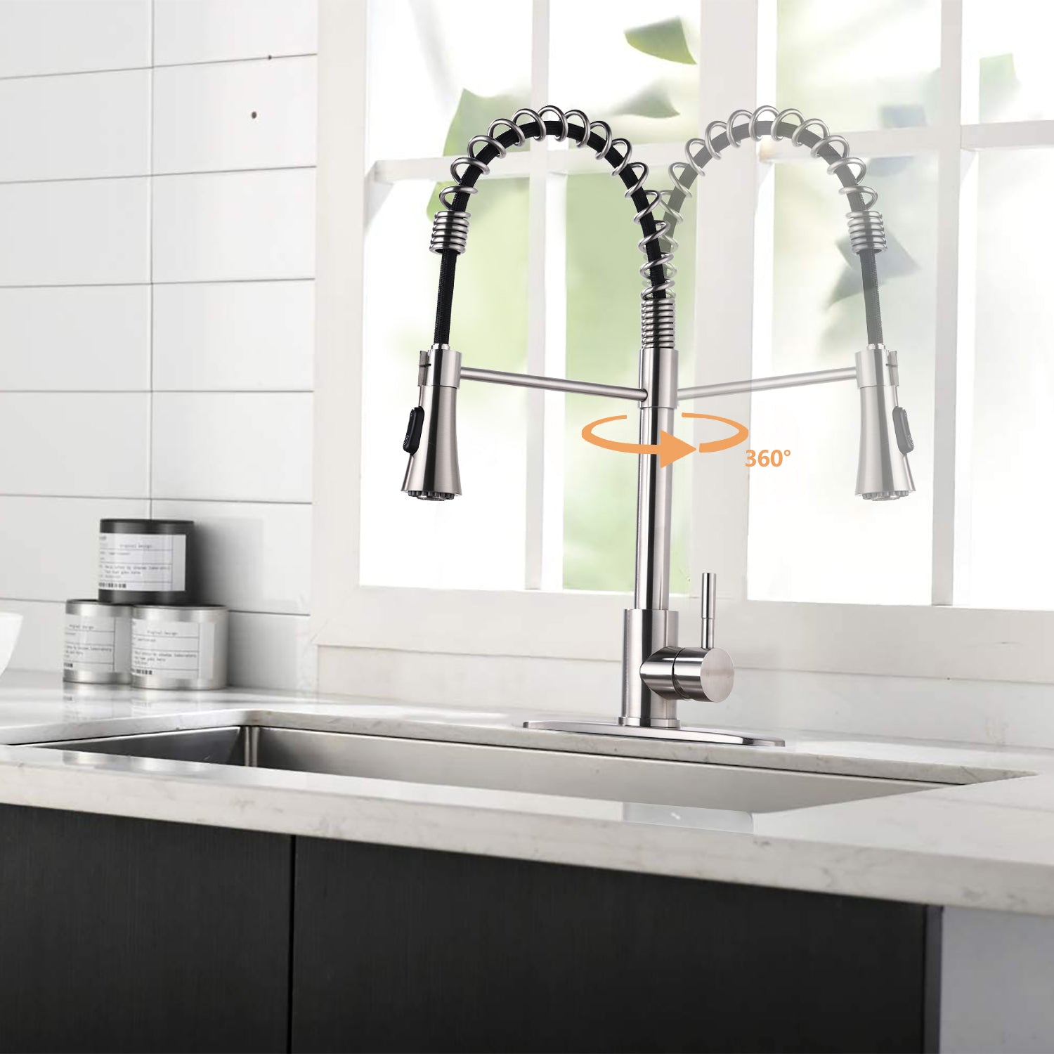 Commercial Kitchen Sink Faucet With Deck Plate Brushed Nickel Brushed Nickel Stainless Steel