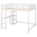 Full Size Loft Bed With Built In Desk And Shelves,White White Solid Wood Mdf