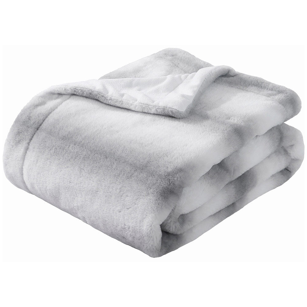 Printed Faux Rabbit Fur Throw, Lightweight Plush Cozy gray-polyester