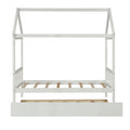 Solid Wood Twin House Bed Frame With Twin Size Trundle For White Color, No Box Spring Needed White Pine