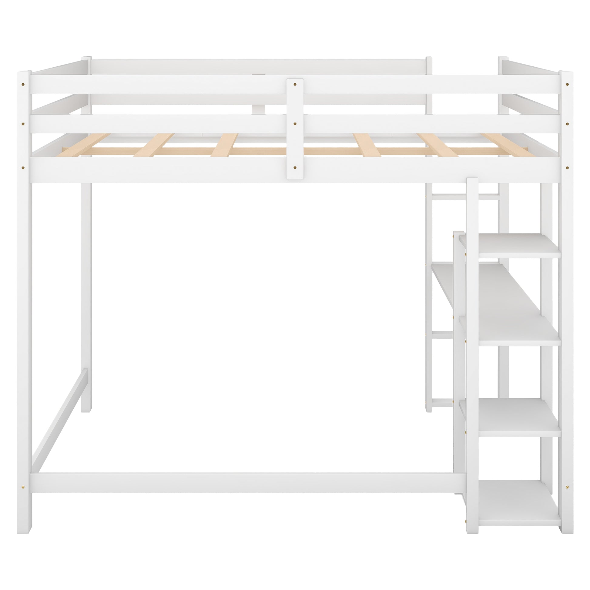 Full Size Loft Bed With Built In Desk And Shelves,White White Solid Wood Mdf