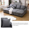 Upholstery Sleeper Sectional Sofa With Double Storage Spaces, 2 Tossing Cushions, Grey Grey Linen