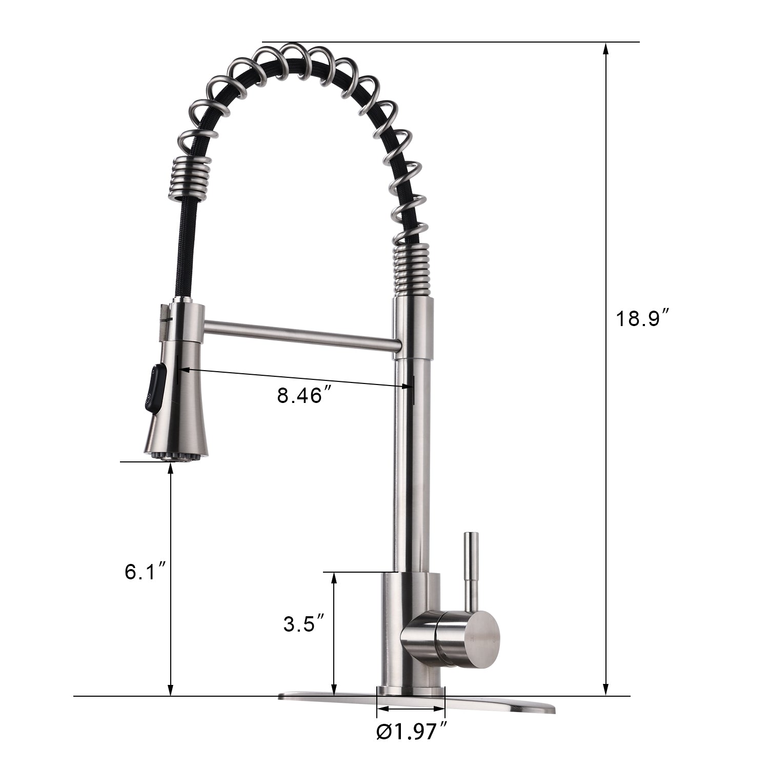 Commercial Kitchen Sink Faucet With Deck Plate Brushed Nickel Brushed Nickel Stainless Steel