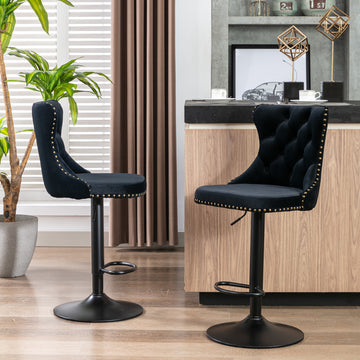 Swivel Velvet Barstools Adjusatble Seat Height From 25 33 Inch,17.7 Inch Base, Modern Upholstered Bar Stools With Backs Comfortable Tufted For Home Pub And Kitchen Island,Black,Set Of 2 Black Dining Room American Design Foam Velvet