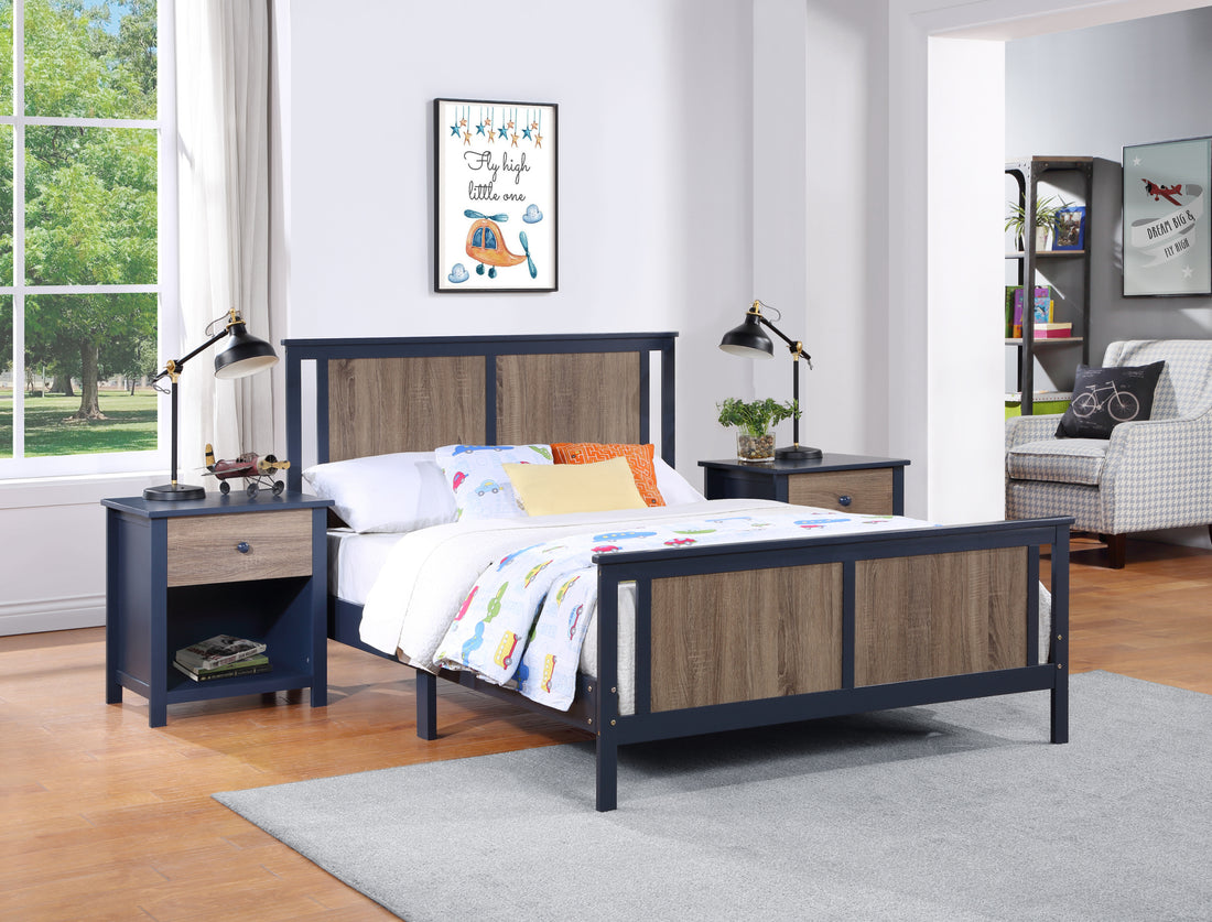 Connelly Full Bed Midnight Blue Vintage Walnut Dark Blue Solid Wood