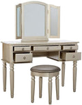 Bedroom Contemporary Vanity Set W Foldable Mirror Stool Drawers Silver Color Silver Gray Bedroom Classic,Contemporary Rubberwood Solid Wood