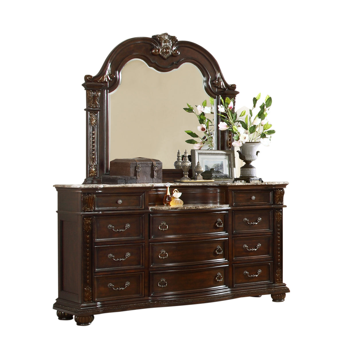 Traditional Style 11 Drawer Dresser With Metal Handle Pulls Made With Wood In Dark Walnut Dark Brown Drawer 5 Drawers & Above Bedroom Contemporary,Modern Walnut Solid Wood Mdf Wood