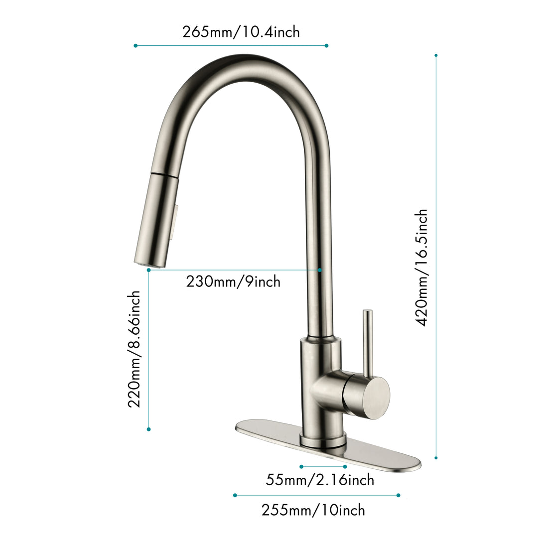 Kitchen Faucet With Pull Down Sprayer Brushed Nickel Stainless Steel