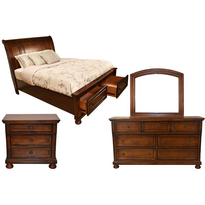 Baltimore King 4 Pc Storage Platform Bedroom Set Made With Wood In Dark Walnut Walnut Bedroom Transitional Wood