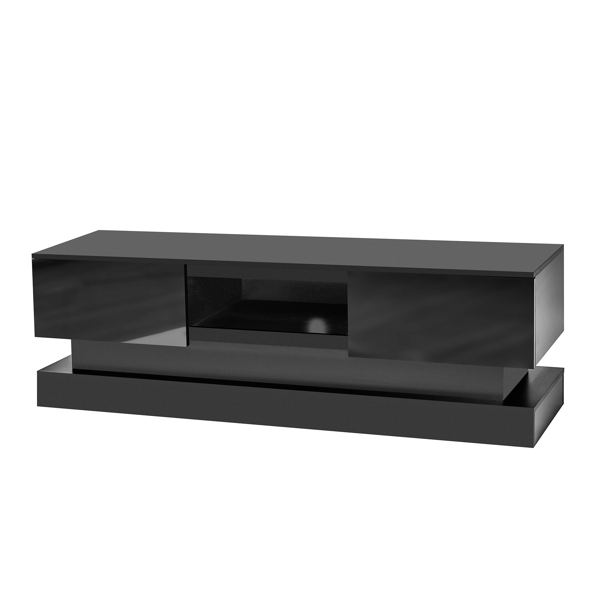 51.18inch Black morden TV Stand with LED Lights,high black-primary living space-50 inches-50-59