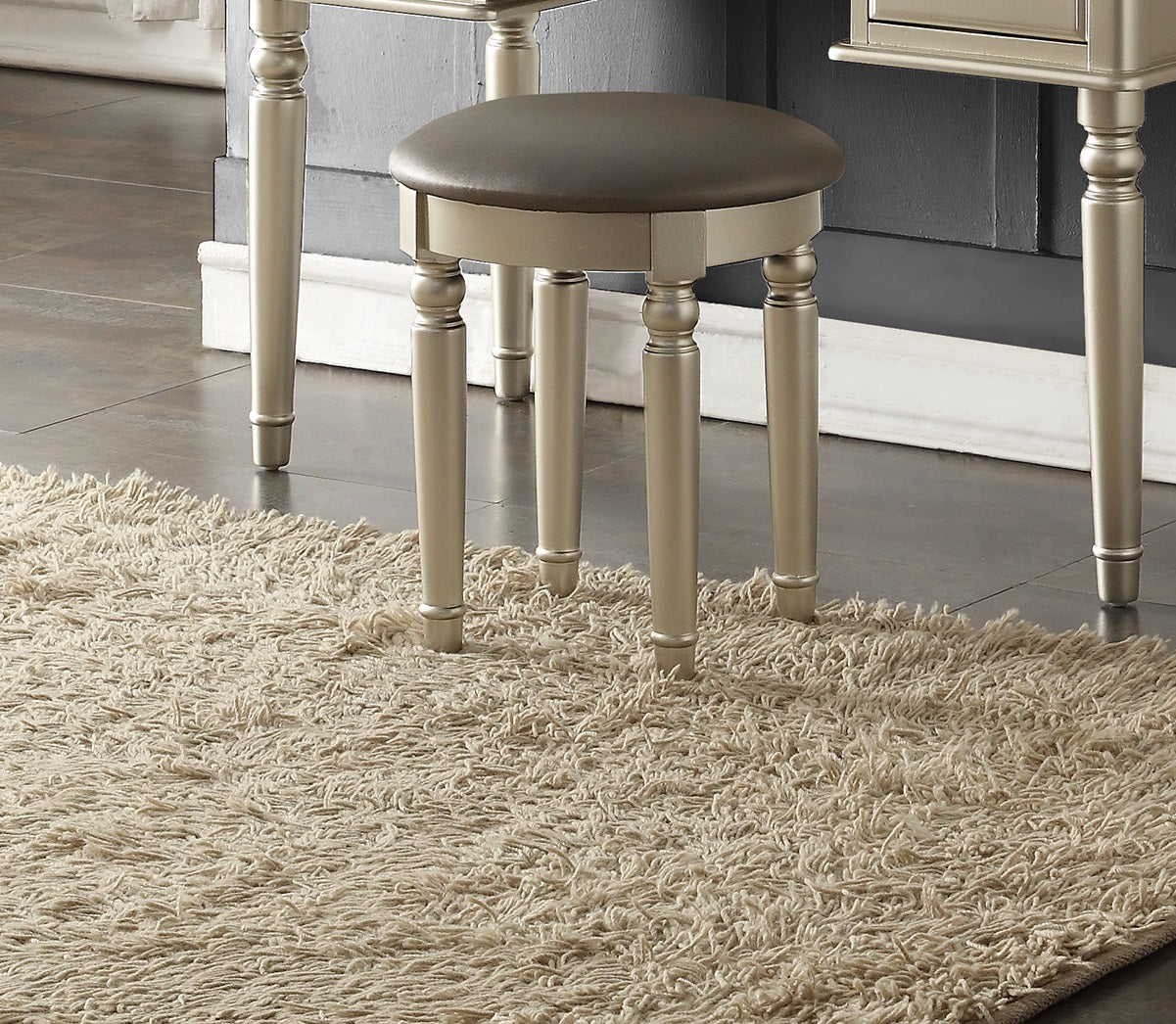 Bedroom Contemporary Vanity Set W Foldable Mirror Stool Drawers Silver Color Silver Gray Bedroom Classic,Contemporary Rubberwood Solid Wood