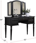 Bedroom Contemporary Vanity Set W Foldable Mirror Stool Drawers Black Color Black Vanity Stools Bedroom Round White Classic,Contemporary Padded Seat Rubberwood Solid Wood