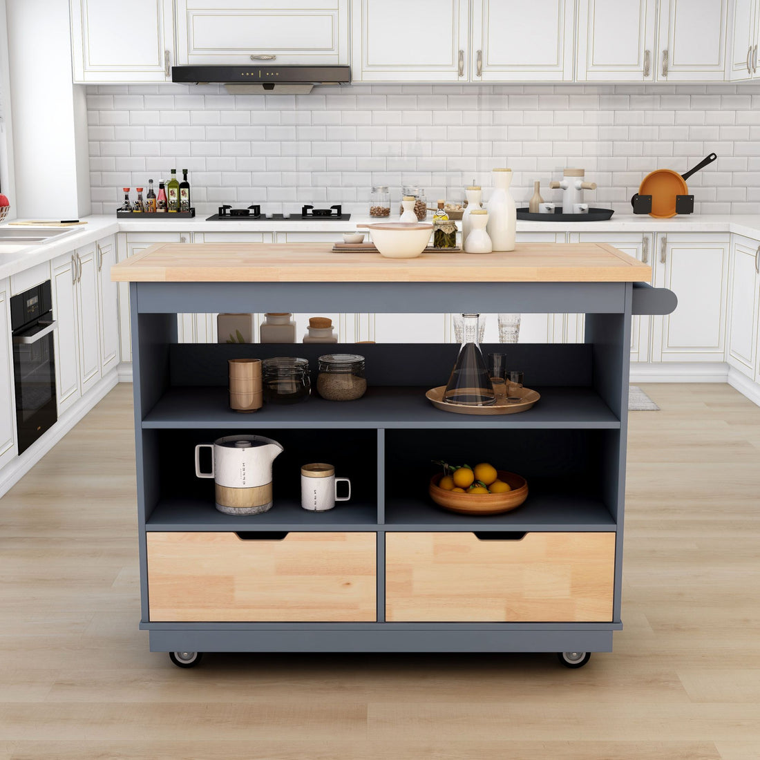 Rolling Kitchen Island with Storage, Two sided Kitchen