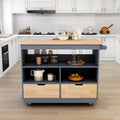 Rolling Kitchen Island With Storage, Two Sided Kitchen Island Cart On Wheels With Wood Top, Wine And Spice Rack, Large Kitchen Cart With 2 Drawers, 3 Open Compartments, Grey Blue Blue Kitchen Classic,French,Mid Century Modern,Modern,Rustic Rectangular