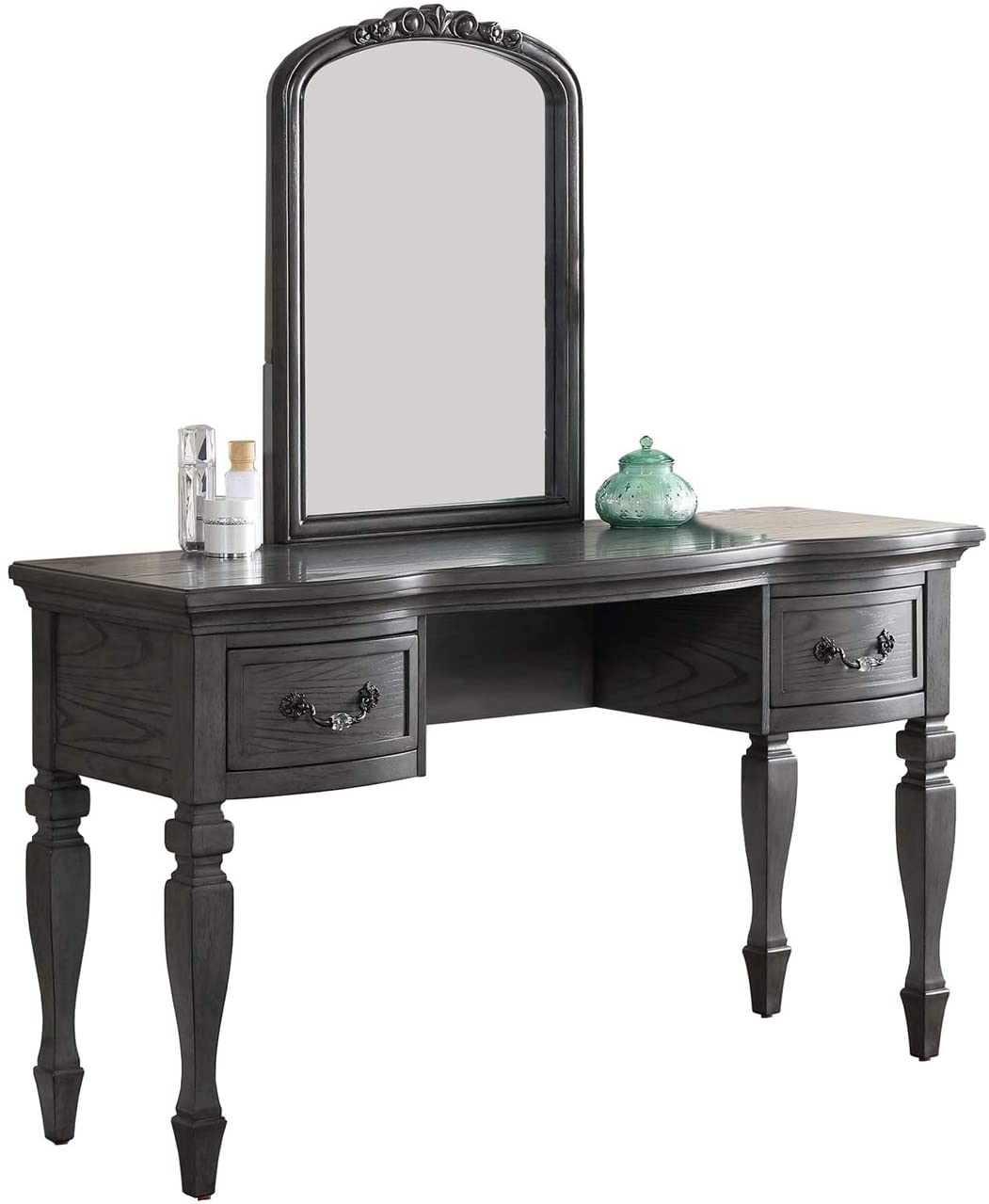 Bedroom Classic Vanity Set Wooden Carved Mirror Stool Drawers Antique Grey Finish Grey Bedroom Classic,Contemporary,Luxury Rubberwood Solid Wood
