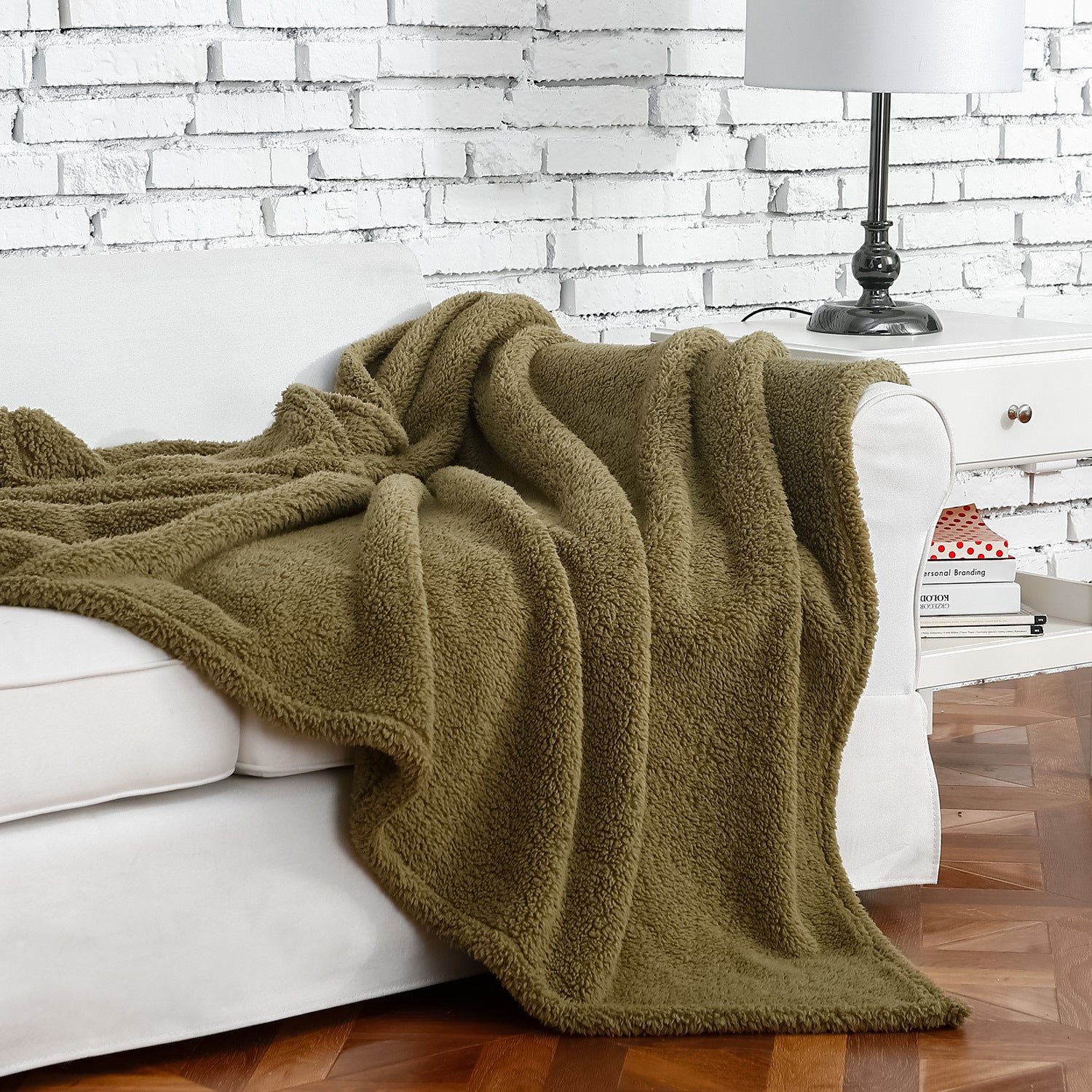Oversided Sherpa Throw, 60" X 72" Olive - Olive