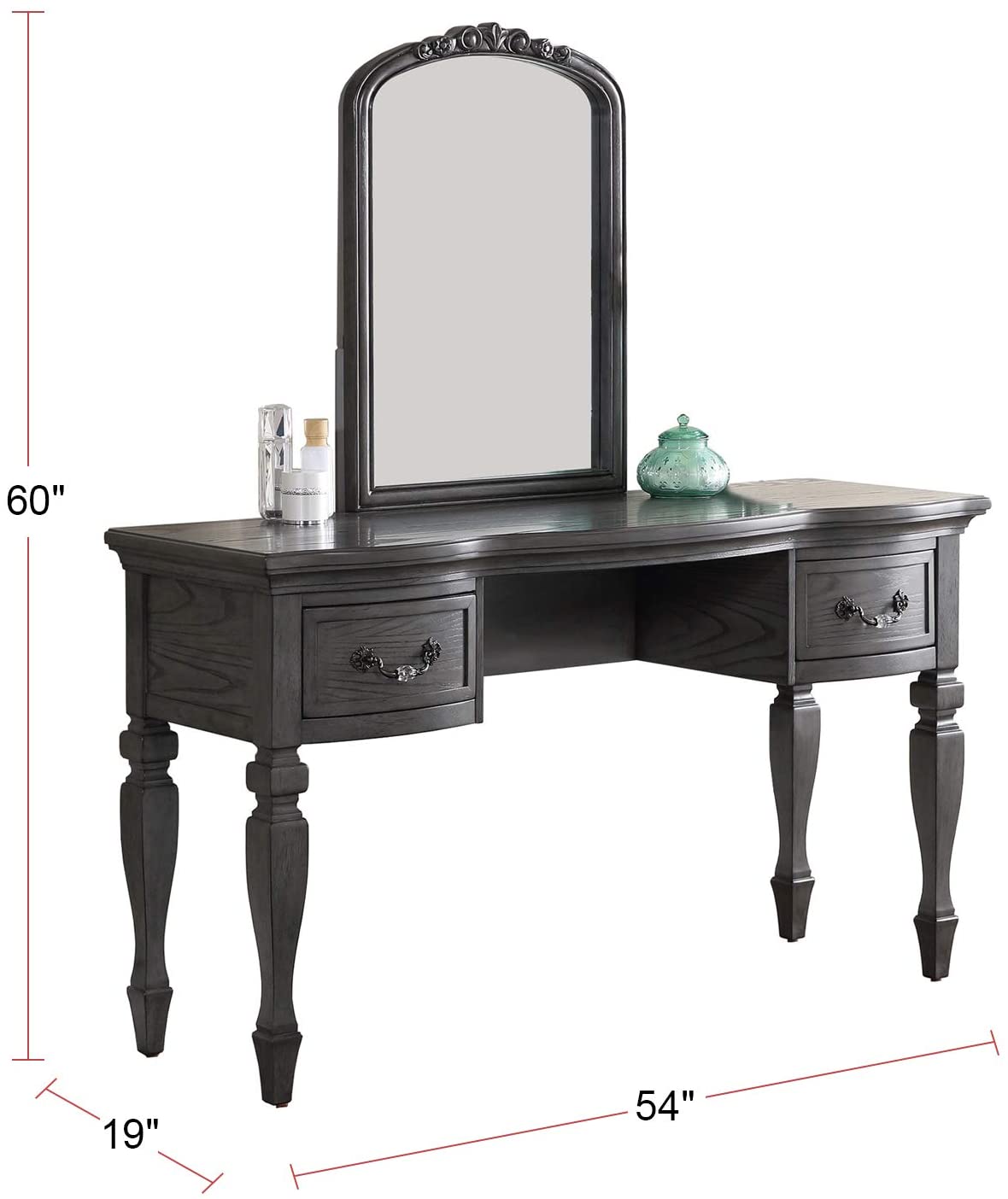 Bedroom Classic Vanity Set Wooden Carved Mirror Stool Drawers Antique Grey Finish Grey Bedroom Classic,Contemporary,Luxury Rubberwood Solid Wood
