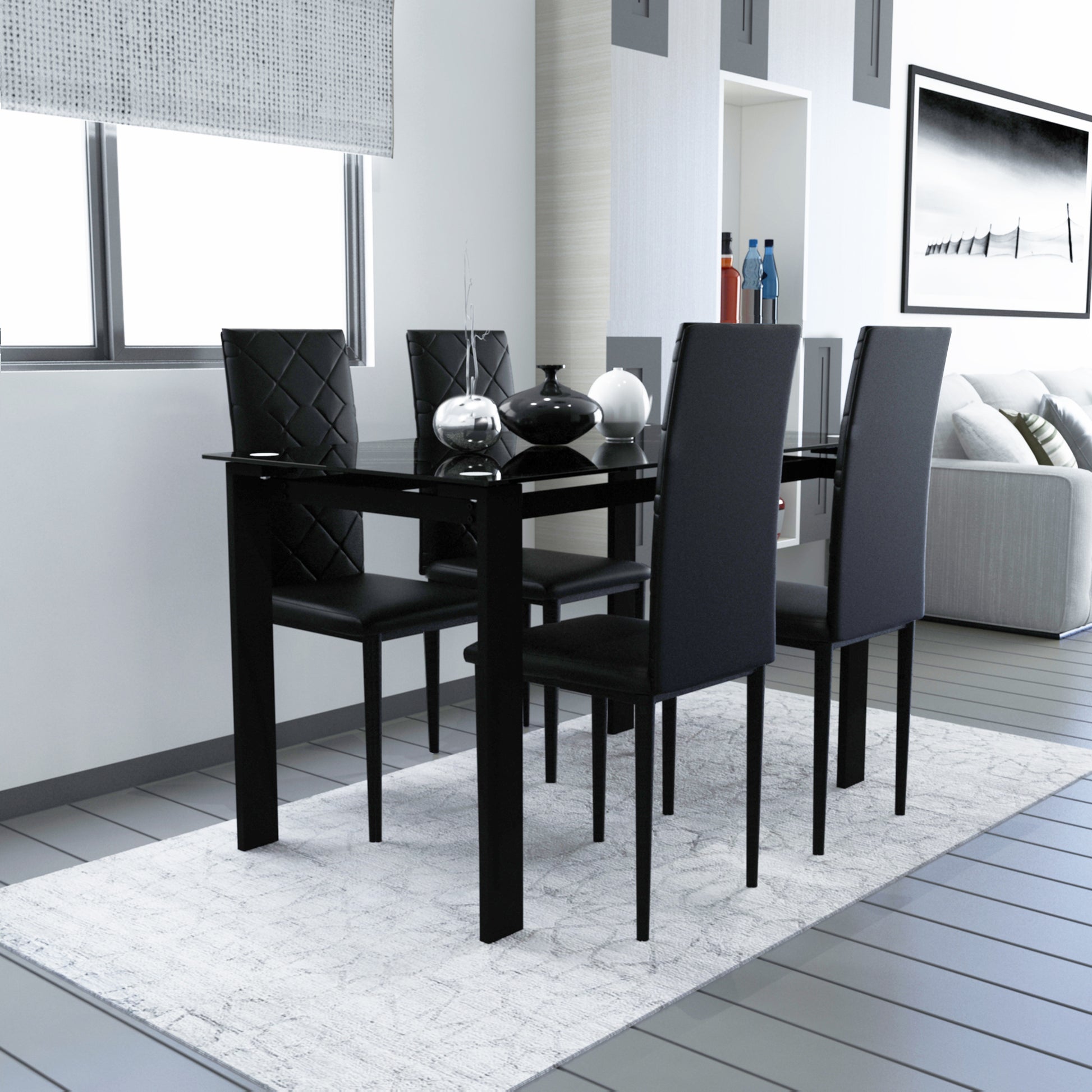 Dining Chair Set Of 4 Black Seats 4 Pu